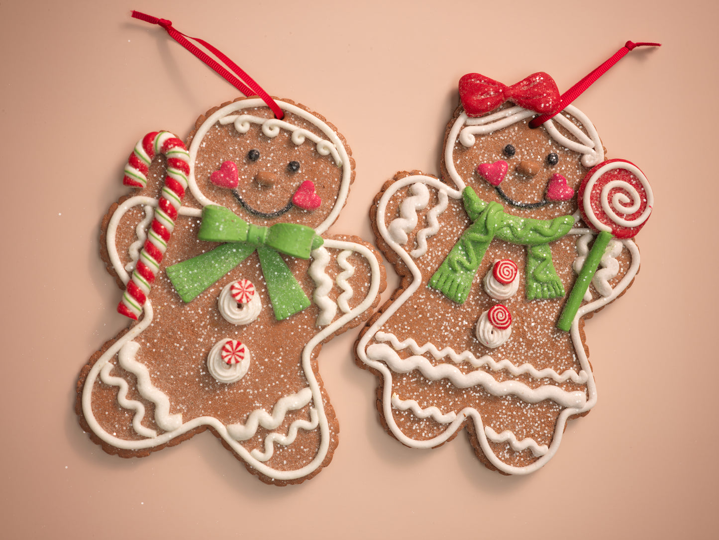 Gingerbread Couple Ornaments with Candy Accents