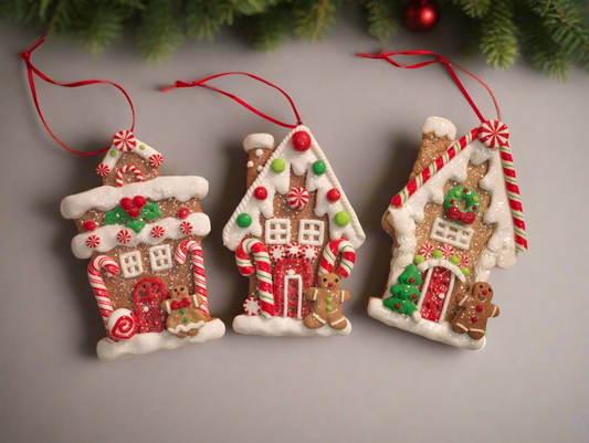 Flat Gingerbread House Ornaments with Candy Accents