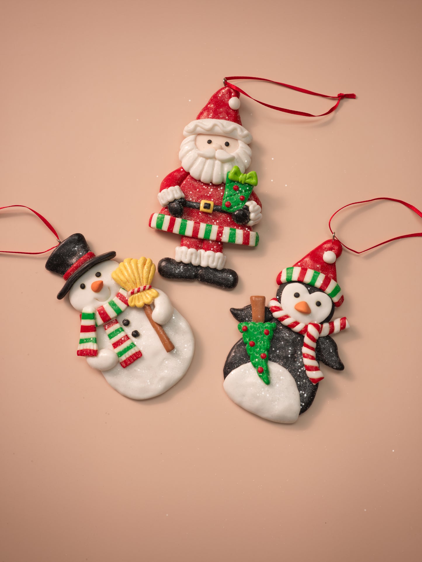 Santa, Snowman & Penguin Ornaments