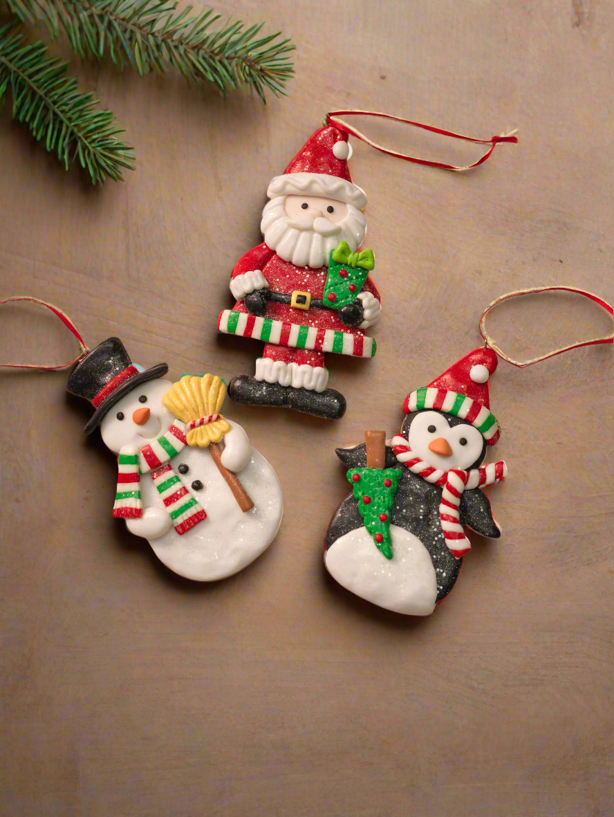 Santa, Snowman & Penguin Ornaments