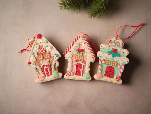 Pastel Gingerbread House Ornaments