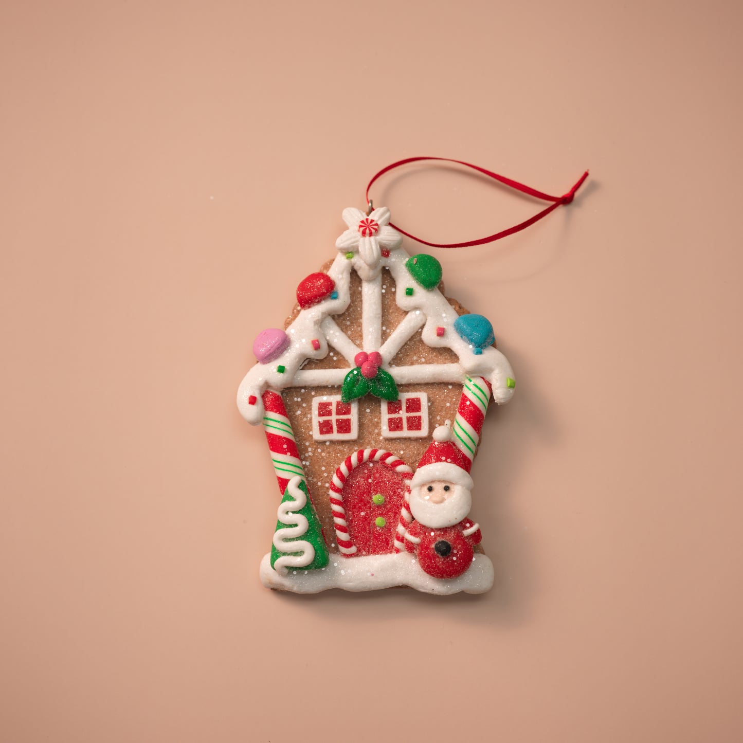 Flat Gingerbread House Ornaments with Santa & Candy Accents