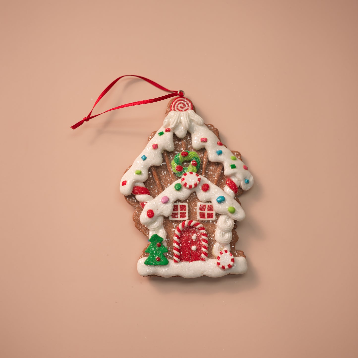 Flat Gingerbread House Ornaments with Santa & Candy Accents