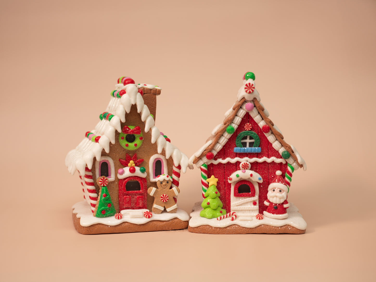 Santa & Gingerbread Light-Up Houses
