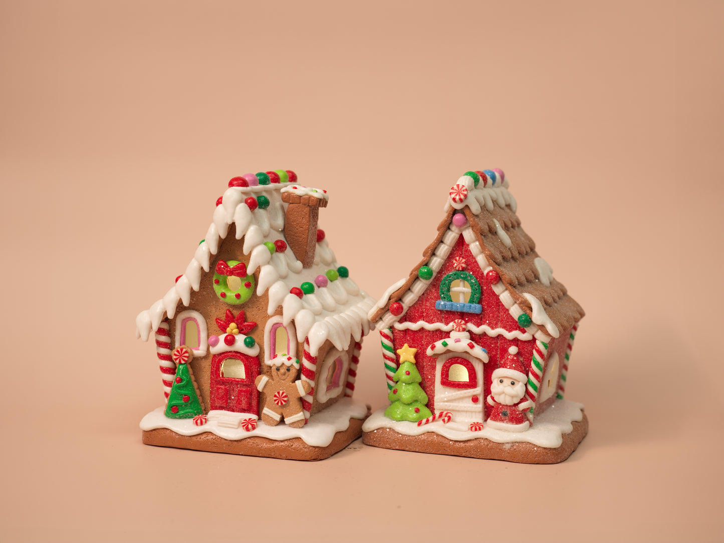 Santa & Gingerbread Light-Up Houses