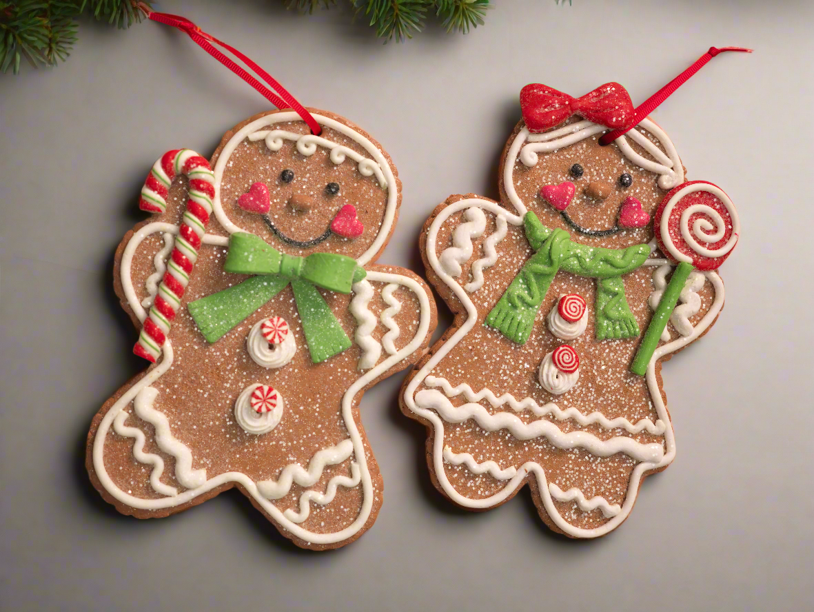 Gingerbread Couple Ornaments with Candy Accents