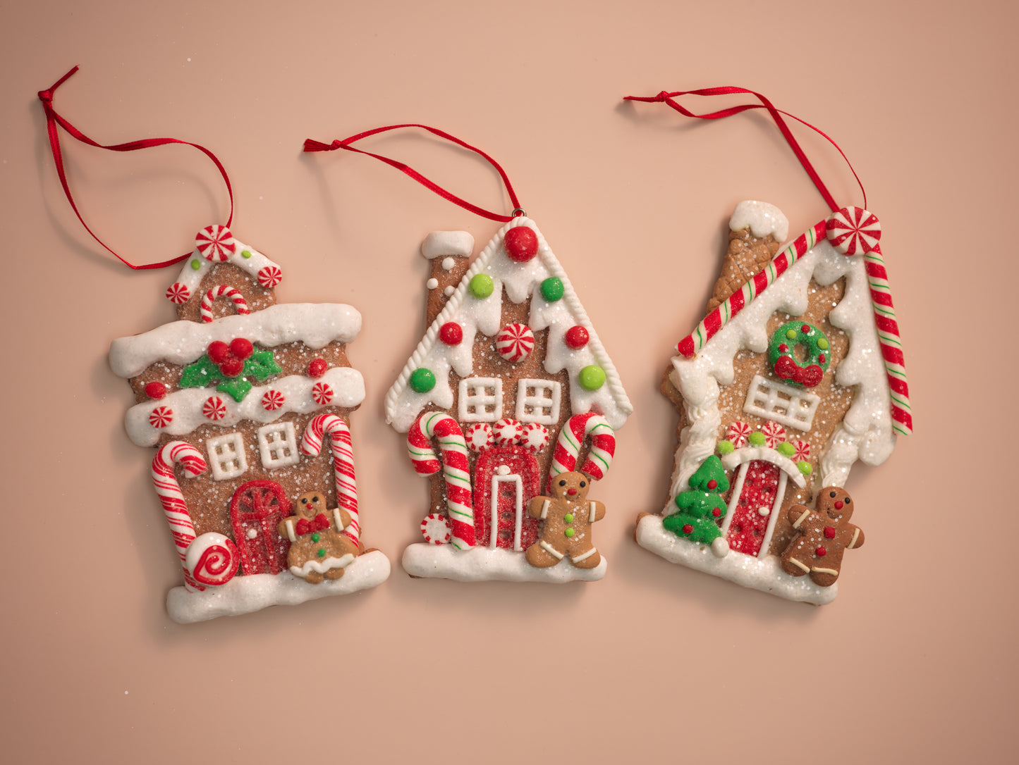 Flat Gingerbread House Ornaments with Candy Accents