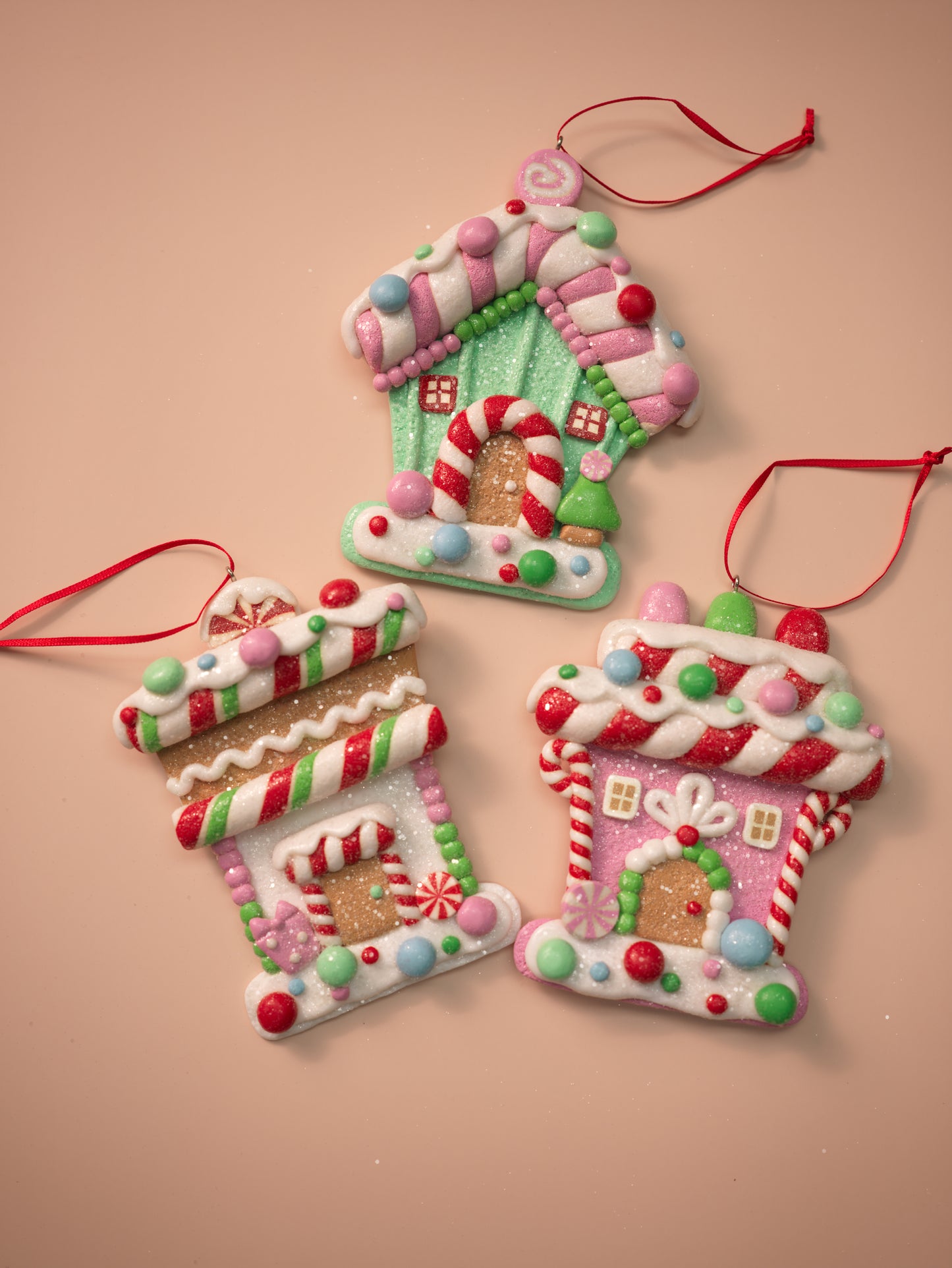 Pastel Candy Gingerbread House Ornaments