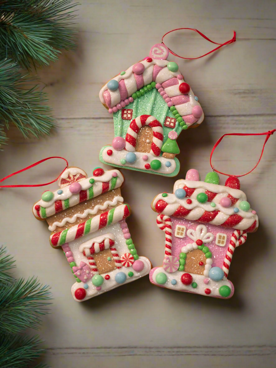 Pastel Candy Gingerbread House Ornaments