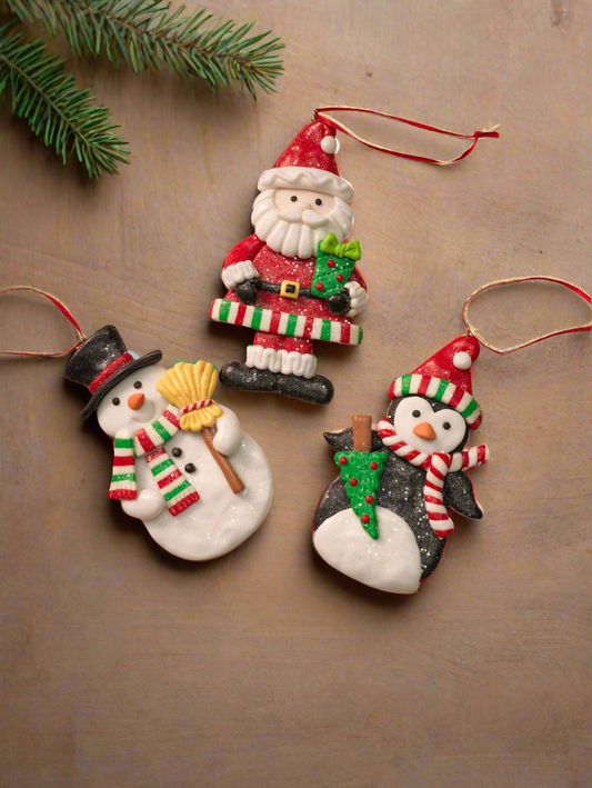 Santa, Snowman & Penguin Ornaments