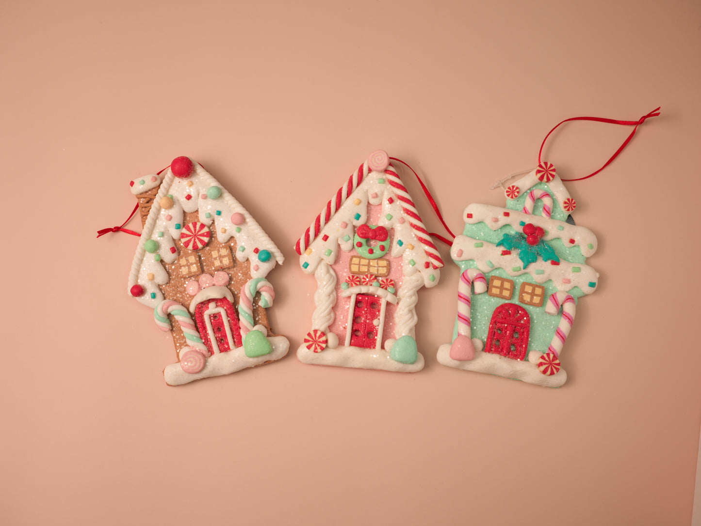 Pastel Gingerbread House Ornaments
