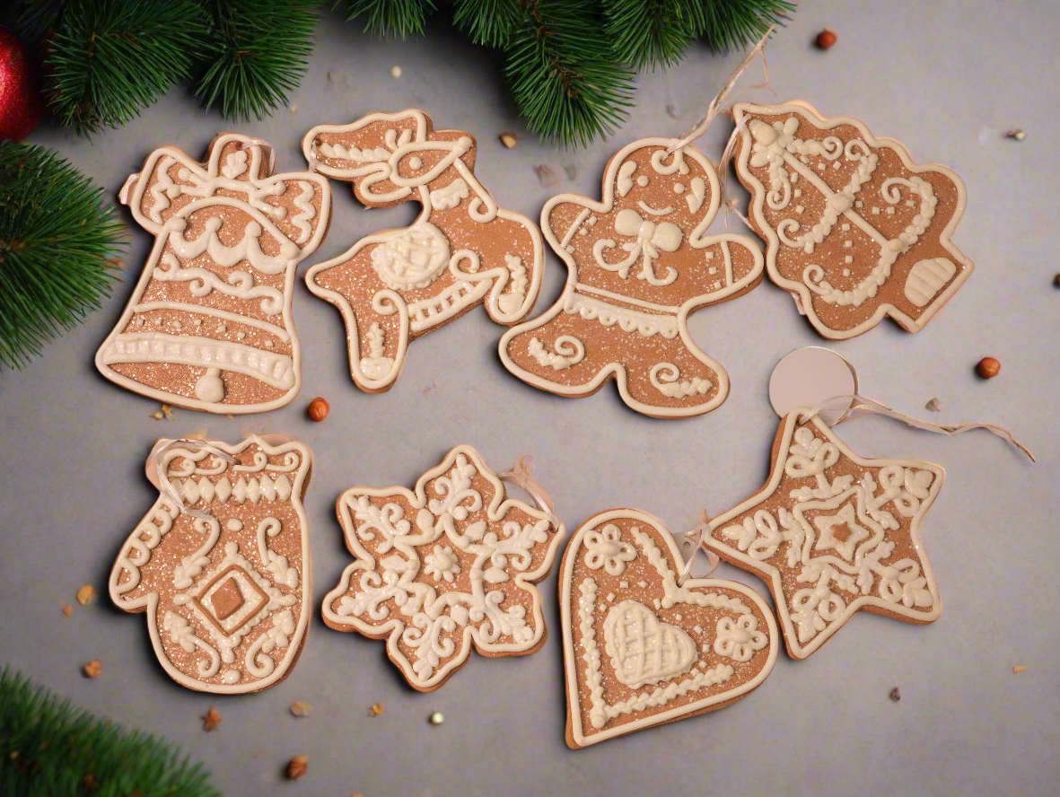 White Iced Gingerbread Cookie Ornaments