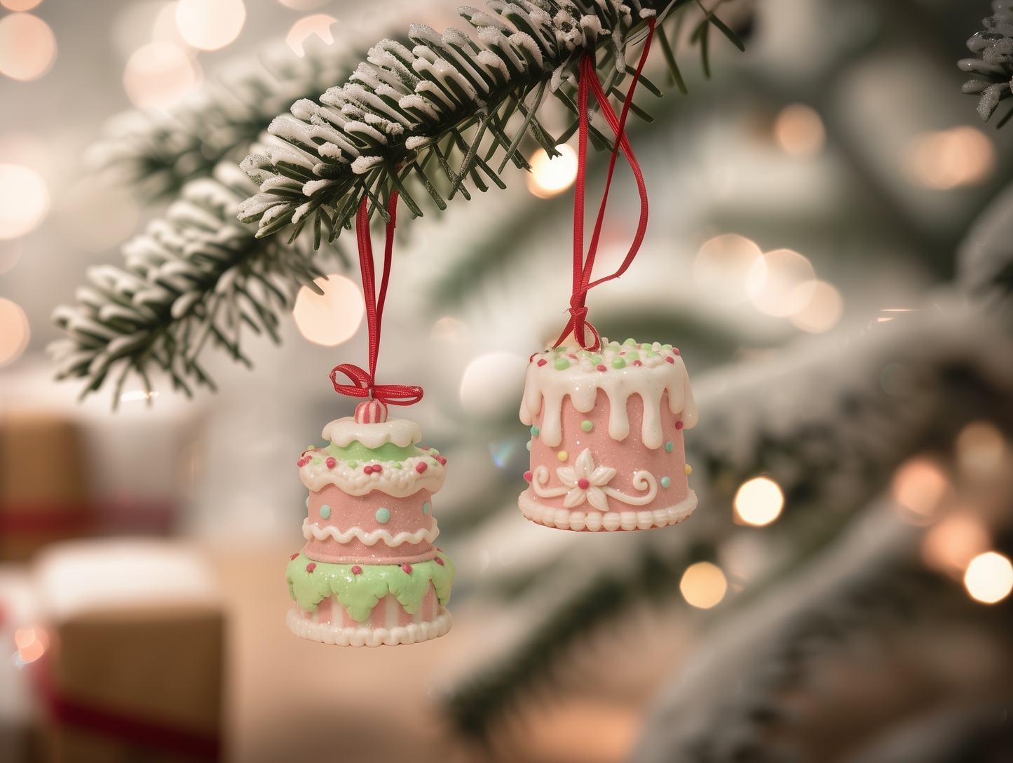 Pastel Christmas Cake Ornaments