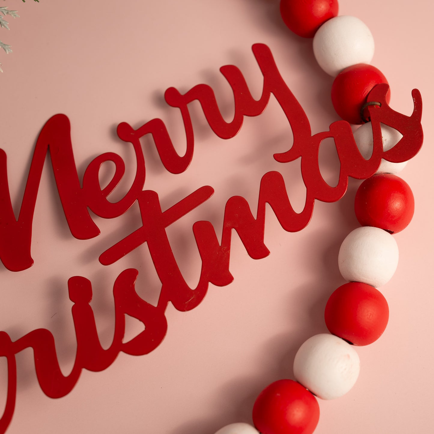 Wood Bead Merry Christmas Wall Decor with Pinecones